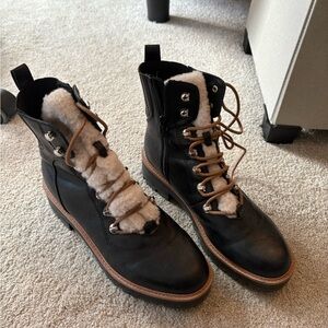 Women's Black Leather Winter Boots with Shearling Lining